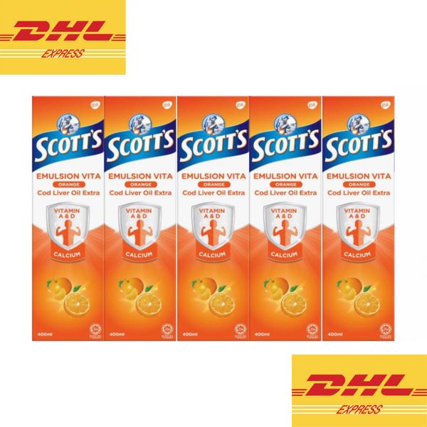 5 BOTTLES NEW SCOTTS EMULSION COD LIVER OIL ORANGE FLAVOR 400ML - Fast DHL