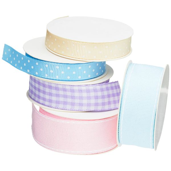 KitchenCraft SDIRIBBON01 Sweetly Does It Cake Ribbon, Fabric, Multi Colour, Set of 5 Pastel Ribbons for Crafts, Cakes and Gifts