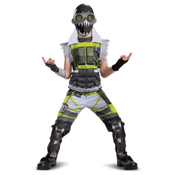 Apex Legends Octane Costume, Video Game Inspired Muscle Padded Jumpsuit and Mask, Child Size Medium (7-8)