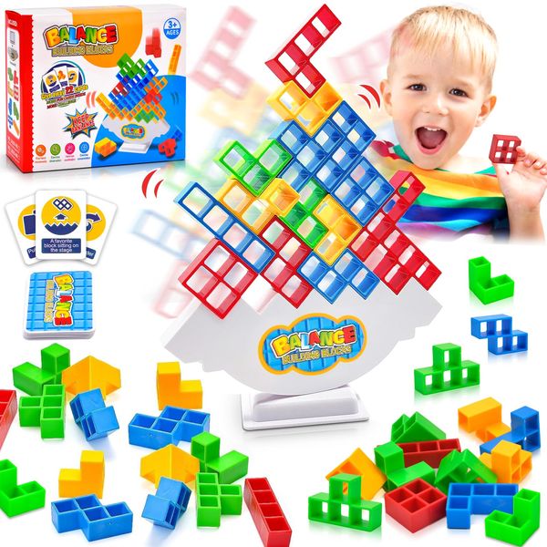 Pipihome 48 Pcs Tetra Tower Balance Game, Russian Building Block Tetris Tower Balance Game DIY Assembling Versatile Toy Board Table Games Stacking Blocks Balance Puzzle Assembly Bricks Gift