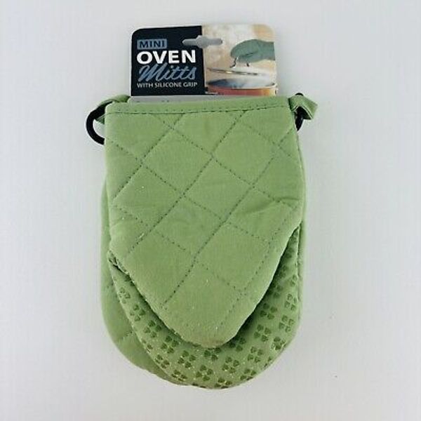 Evriholder Products 1 Pair Cloth With Silicone Grip Mini Oven Mitts Green New