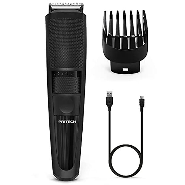 PRITECH Electric Hair Clipper Cordless Beard Trimmer for Men Professional Barber Clippers, Hair Clipper with Comb Attachment and 20 Adjustable Settings, Washable Black