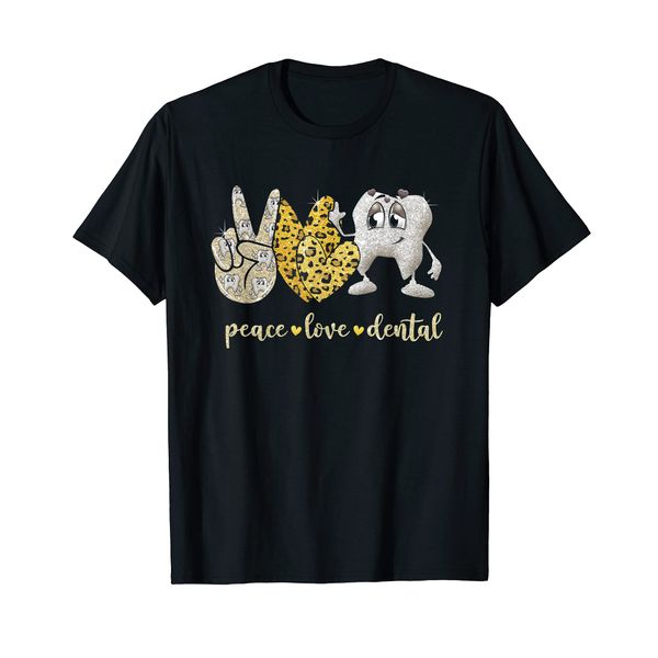 Peace Love Dental Leopard Heart Teeth Cute Dentist T-Shirt