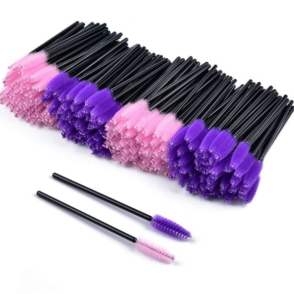 200Pcs Disposable Eyelash Brushes, MORGLES Disposable Mascara Wands Eye Lash Applicator Eyebrow Brush Makeup Kit(Pink&Purple)