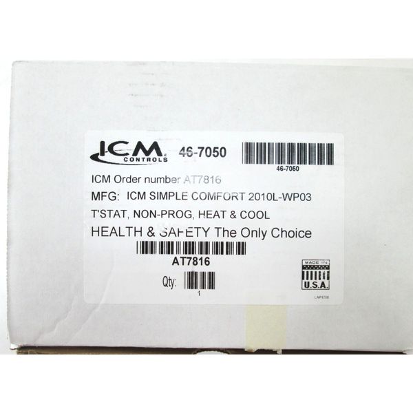 Lot of 2 - ICM Controls - Programmable Thermostat - Simple Comfort - 46-7050