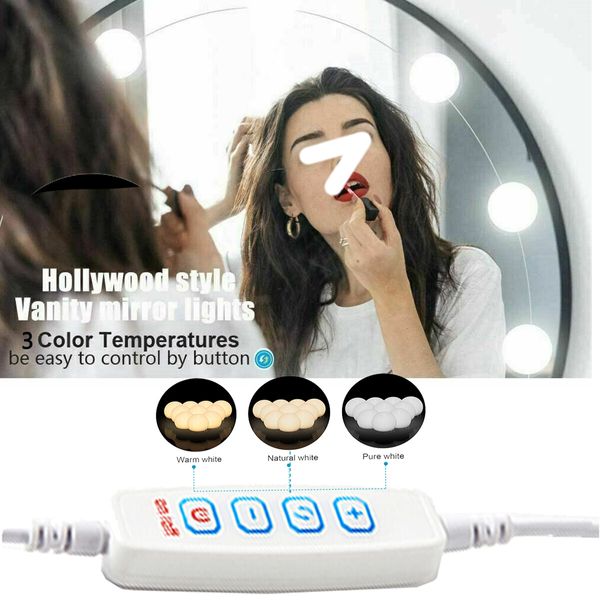 10 LED Make Up Mirror Lights Kit  Dimmable Hollywood Vanity Mirror with Lights