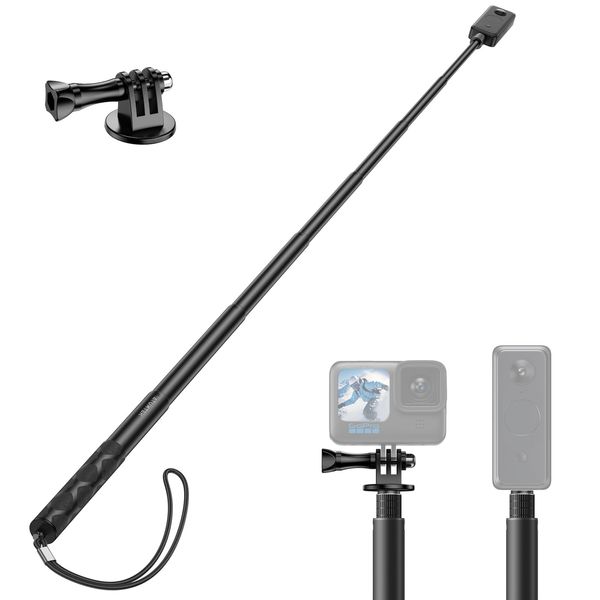 ATUMTEK Unsichtbarer Selfie-Stick 150 cm, kompatibel mit Action-Kamera X3, One X/X2, One R/RS, GO2, Hero 12/11/10/9/8/7, Selfie-Stick für Outdoor-Sportarten, Adapter im Lieferumfang enthalten