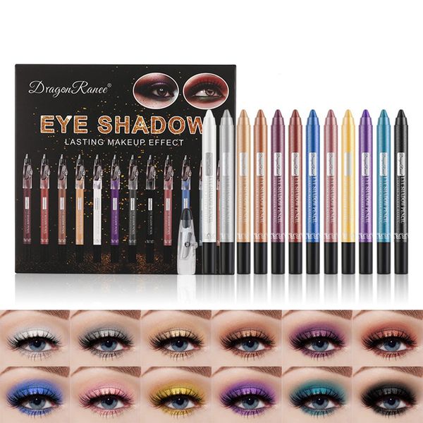 Holzsammlung 12 Farben Wasserdicht Matte Lidschatten Stift Set mit Anspitzer,Metallic Lidschattenstift, Pearl Glitter Lidschattenstift langanhaltend und Für Einfaches Auftragen