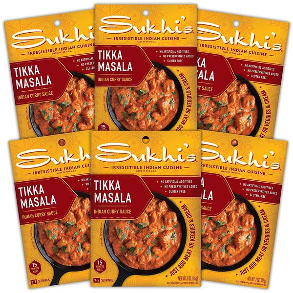 Sukhi's Indian Curry Paste - Tikka Masala Sauce 3oz (Pack of 6), 84 Servings Gluten Free Simmer Sauce Curry Sauces Indian Sauce