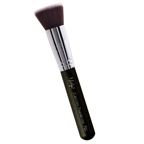 Nanshy Kabuki Flat Top Foundation Brush for Liquid Makeup - Flawless Foundation Blending Brush F01 - Buffing Buffer Face Make up Brush (Black/Chrome, Full Size)