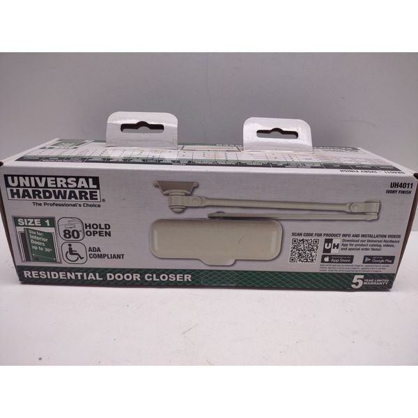 Universal Hardware UH4011 Size 1 up to 30" Residential Door Closer Ivory Finish