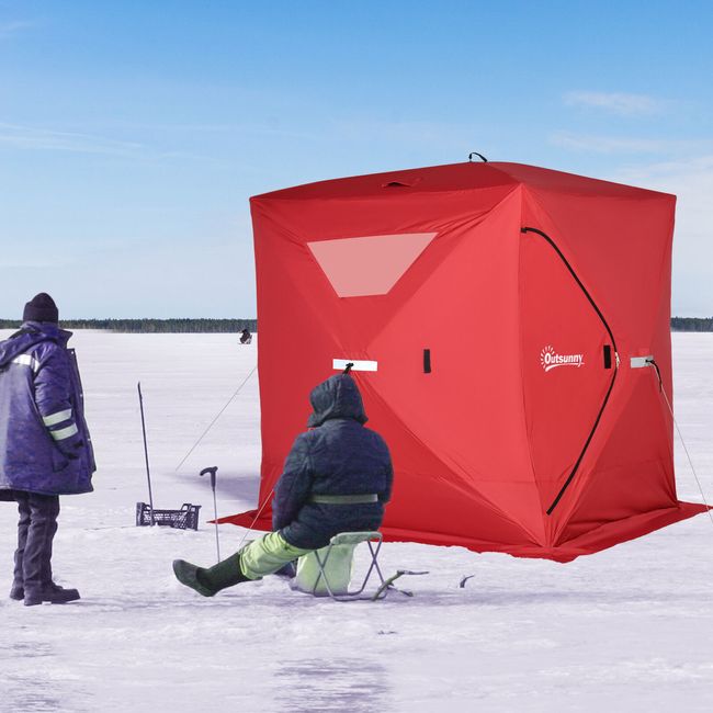 4 Person Ice Fishing Shelter, Waterproof Oxford Fabric Portable Pop-up Ice Tent