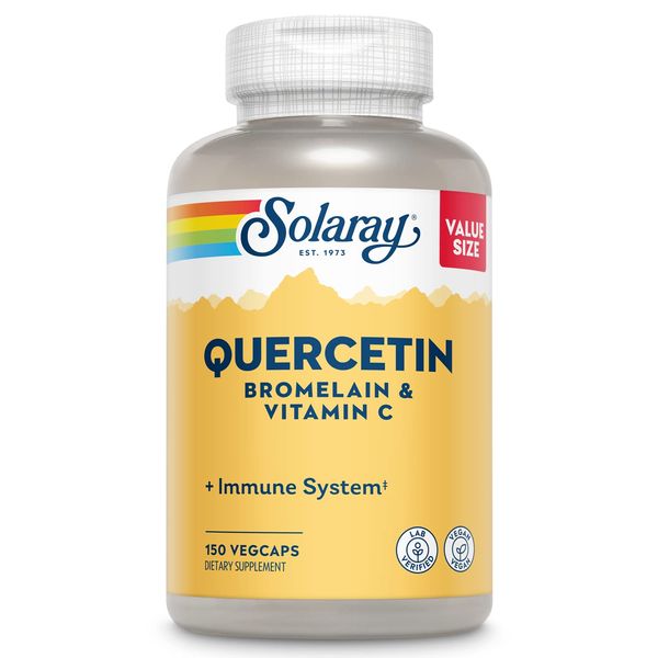 SOLARAY Quercetin with Bromelain and Vitamin C - Immune Support Supplement - Antioxidant and Heart Health Complex with Quercetin 500mg and 1235mg VIT C - Vegan, 60-Day Guarantee, 75 Serv, 150 VegCaps