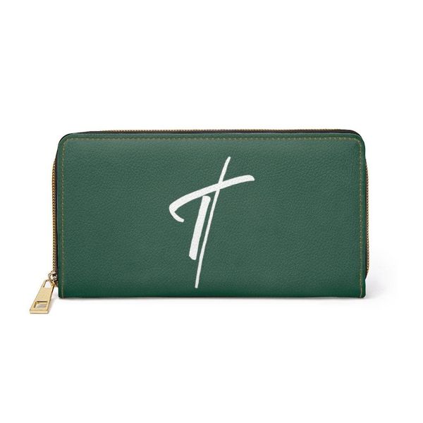 Womens Wallet, Zip Purse, Dark Green & White Cross - One size