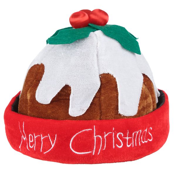 Deluxe Novelty Christmas Pudding Hat - Beanie Hat with Holly Berries - Warm Fleece Hat with Rolled Brim - Fancy Dress/Xmas Party Hats for Adults and Teens