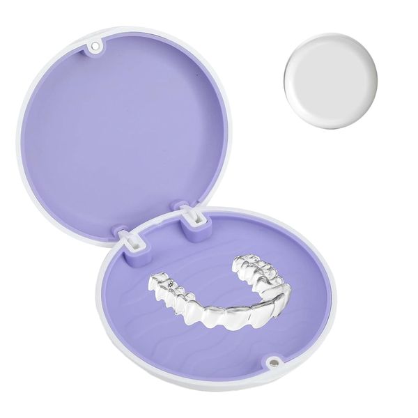 Lightweight Portable Retainer Case Denture Box Anti-Slip Design Perfect for On-The-go Storage Invisalign Case Magnetic Lock for Secure Seal Silicone Ideal for Retainers and Small Accessories (White)