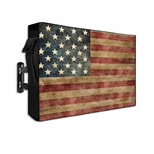 Waterproof TV Cover for Bathroom Outdoor TV Covers 40-43 Inch Weatherproof with Roll Up Front Flat, Movable Outside Zipper TV Display Screen Protector with Remote Control Pocket, American Flag
