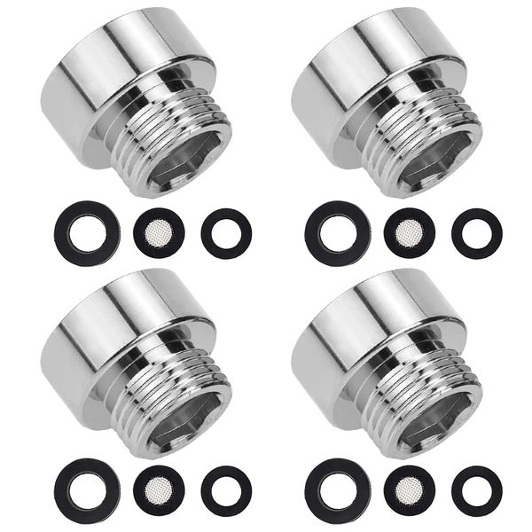 YPLonon 4pcs Shower Hose Connector 3/4'' Female to 1/2'' Male Thread Brass Valve Reducer BSP Shower Adapter with 12pcs Gaskets Water Pipe Fittings Chrome for Home Garden Toilet (Hexagon Head)