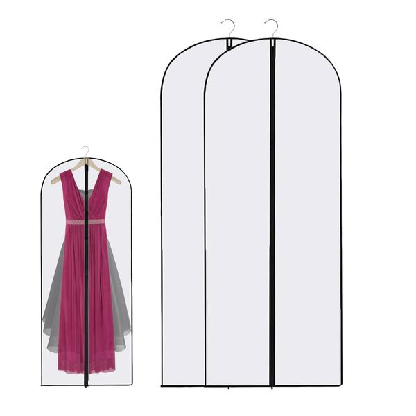 2PCS Dress Bags Covers Long, Dress Bag, Translucent with Zip Waterproof Dustproof Dress Covers Garment Bags Full Length for Long Dress Shirts Suits Jackets Coats Storage