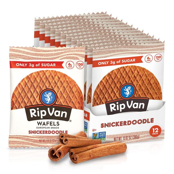 Rip Van Wafels Snickerdoodle Stroopwafels - Healthy Snacks - Non GMO- Keto Friendly - Office Snacks - Low Sugar (3g) - Low Calorie - 12 Pack