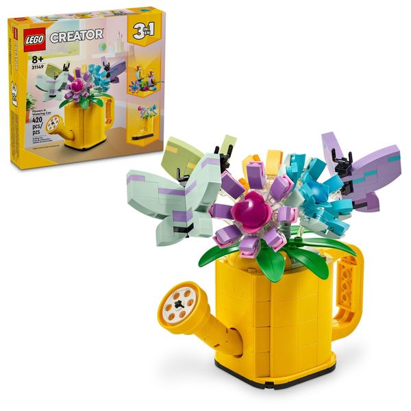 LEGO Creator 3 in 1 Flowers in Watering Can Building Toy, Transforms from Watering Can to Rain Boot to 2 Birds on a Perch, Fun Animal Toy for Kids, Birthday and Nature Toy for Girls and Boys, 31149