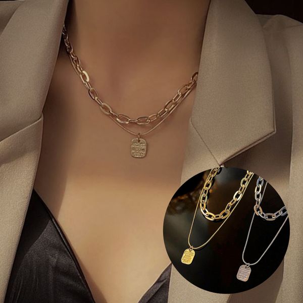 Gold Baffendant Layered Necklace 2color / Silver Gold Thick Chain Snake Chain Gold Silver Folsein Layering Necklace CH1036N