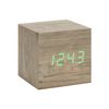 Gingko Cube LED Click Clock Alarm Clock With Sound Activation (Time, Date & Temperature), Ash/Green LED