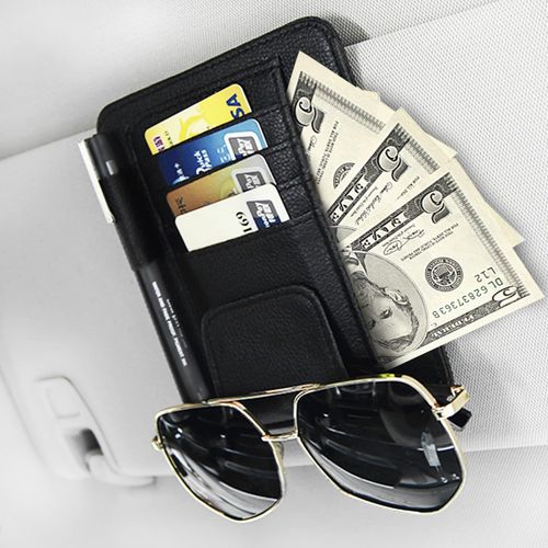 Aturmon Small Leather Sun Visor Organizer for Car and Truck - Sunglass Holder, Card Sleeve Pocket, Document Holder for Registration, Driving License, Insurance, Pen, Chapstick