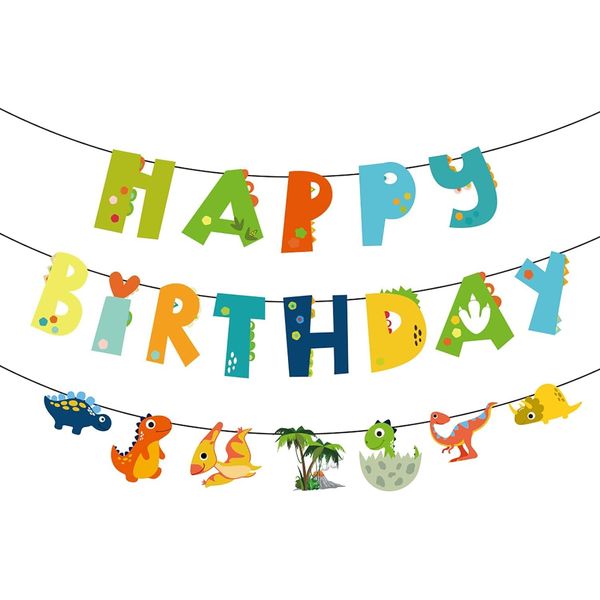 Dino Happy Birthday Girlande Dinosaurier Geburtstag Banner Dino Geburtstagsgirlande Kinder für Kindergeburtstag, Motto Party
