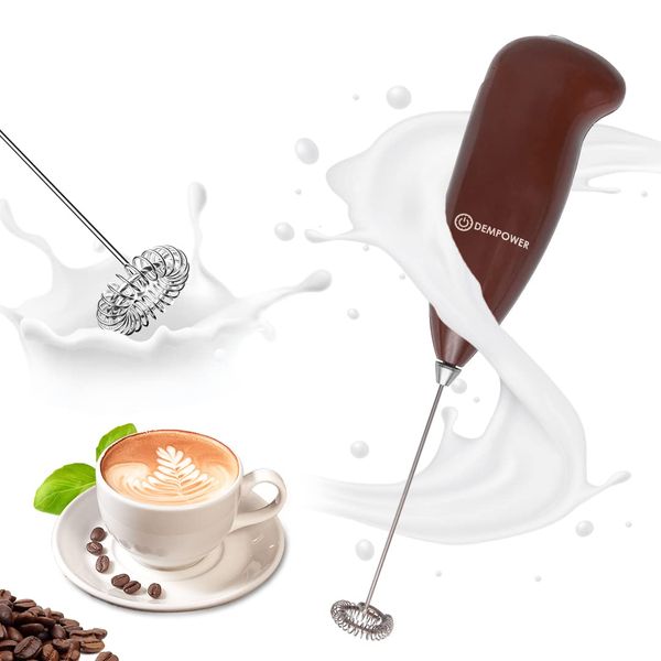 DEMPOWER Milk Frother Handheld Foam Maker for Lattes - Whisk Drink Mixer for Coffee, Mini Foamer for Cappuccino, Frappe, Matcha, Hot Chocolate by Milk Boss (Black)