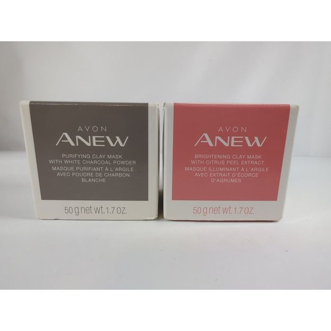 Avon ANEW Brightening Clay Mask W/Citrus Peel Extract & Purifying Clay Mask- 2pk