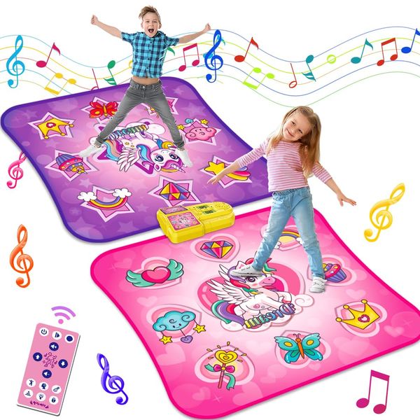 TERRAMUS Dance Mat Toys for 3-12 Year Old Kids, Single & Double Player Dance Game Pad with Led Light & Wireless Bluetooth, 9 Levels Built-in Music Play Mats, Birthday Xmas Gift for Girls Boys Toddlers