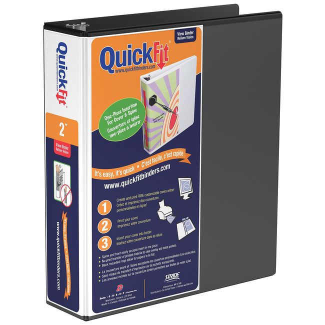 QuickFit View Binder, 3-Ring Binder, Angle D Ring, 2 Inch, Black,87031