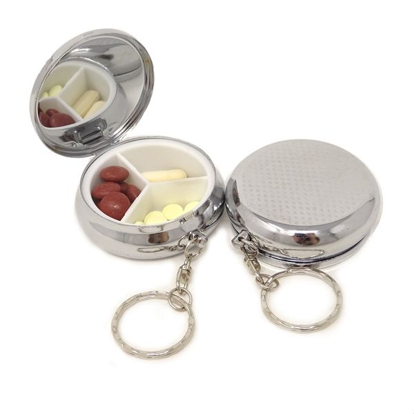 yueton Pack of 2 Pillbox Keychain,Key Chain Pill Case Container, Portable Keyring Round Pill Box/Storage Box