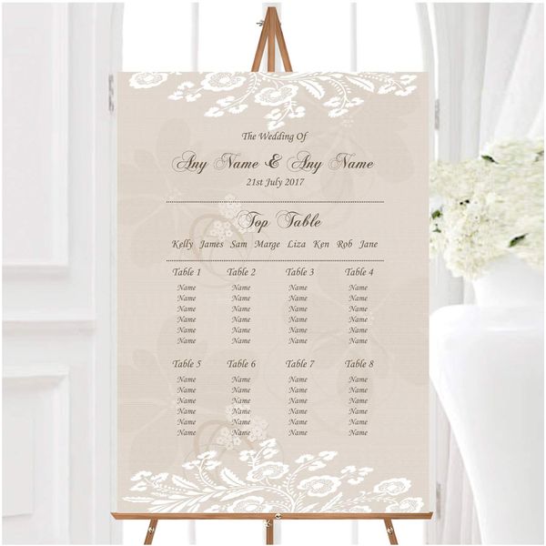 Vintage Lace Beige Chic Personalised Wedding Seating Table Plan