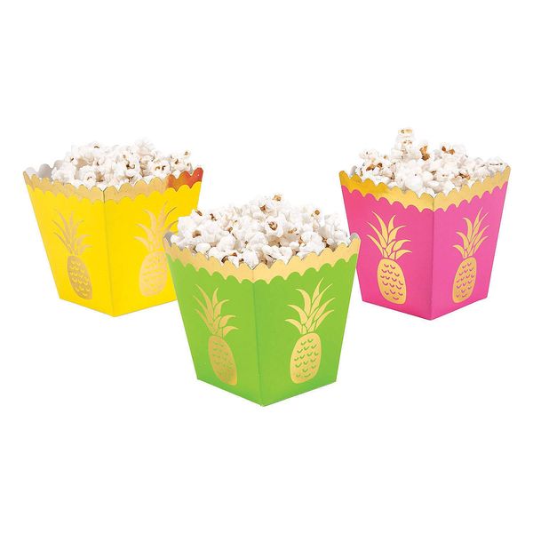 Fun Express - Pineapple Popcorn Boxes for Party - Party Supplies - Containers & Boxes - Paper Boxes - Party - 12 Pieces