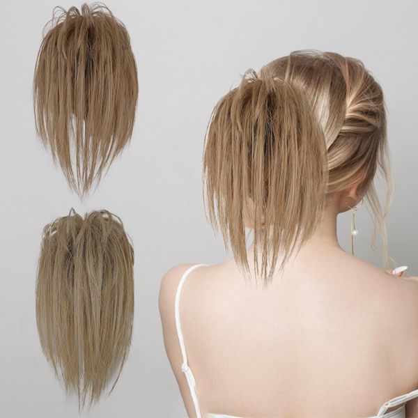 HRKVSK 2 Stücke Pferdeschwanz Haarteil Blond, 12 inch Haarteil mit Klammer, Haarteil Zopf Blond in Claw Haargummi Haarteil Ponytail für Damen Mädchen Pferdeschwanz