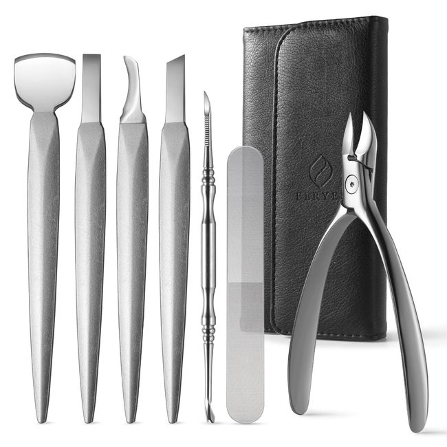 FERYES Pedicure Knife Ingrown Toenail Kit, 7 PCS Professional Pedicure Tool Toenail Grooming Kit, Top Notch Foot Blade, Super Sharp Toenail Clippers (Leather case included)