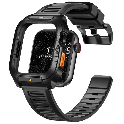 Bandletic Compatible with Apple Watch Series 9/8/7 45mm Bands Case for Men - Soft Breathable Silicone Strap with Shockproof Durable Rugged Metal Case for iWatch Bands Men 45mm Series 9 8 7 - Black