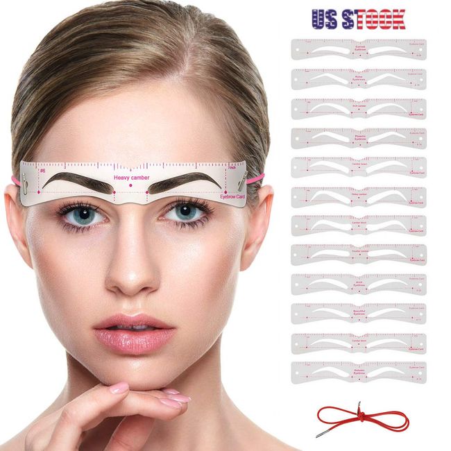 12PCS Eyebrow Stencils Shaper Grooming Kit Brow Make up Template Tools Reusable