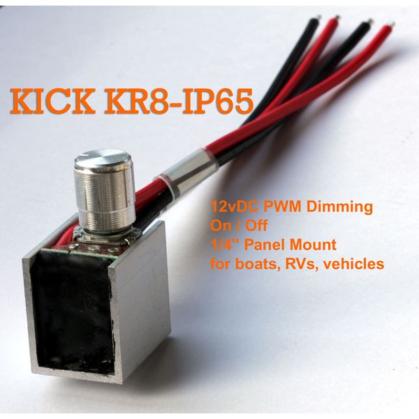 PWM dimmer On/Off switch for 12vDC LED, IP65, 1/4-inch panel mount assembled USA