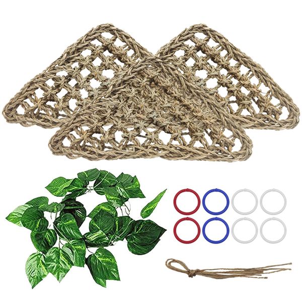 BNOSDM Bird Seagrass Mat, Parrot Natural Seagrass Woven Net Hammock Parakeet Climbing Rope Chew Toys Hideout Bird Cage Accessories for Lovebird Cockatiel Conure Budgie Hamster Rats