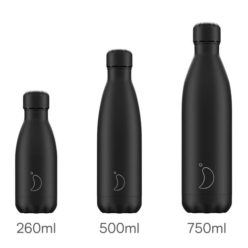 Chilly's Water Bottle - Stainless Steel and Reusable - Leak Proof, Sweat Free - All Black - 500ml