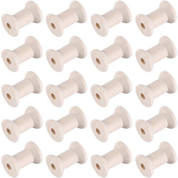 SUNNYCLUE Pack of 25 Wooden Thread Spools Wooden Bobbins Bulk Pack Natural Unfinished Empty Wire Weaving Textile Ribbon Rope Pulley Crochet Cord Organiser Lace Cord String Spool for Embroidery Sewing