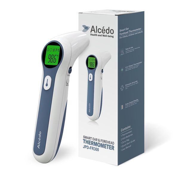 Alcedo Forehead and Ear Thermometer for Adults, Kids, and Baby | Digital Infrared Thermometer for Fever | Touchless, Instant Read, Medical Grade | Pouch and Batteries Included