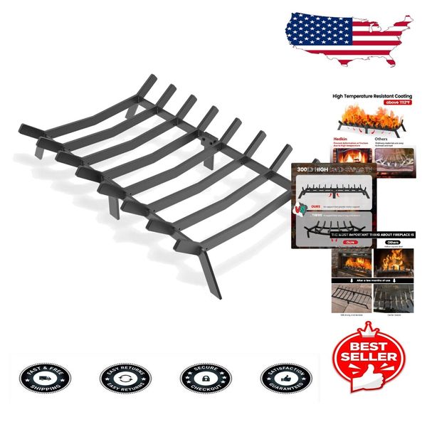 Heavy Duty 21-Inch Steel Fireplace Grate with V-Frame Design and 8 Supports