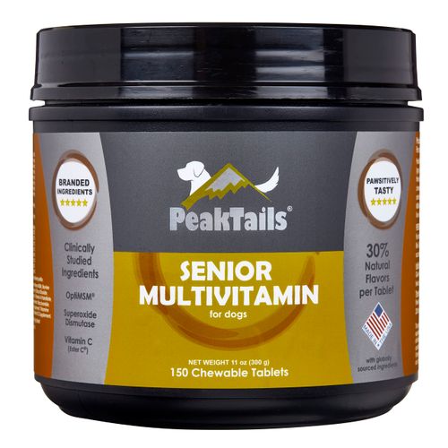 PeakTails Senior Multivitamin for Dogs – 150 Tablets with MSM, Superoxide Dismutase, Vitamin C & 19 Essential Nutrients – Supports Joint Health & Overall Wellness