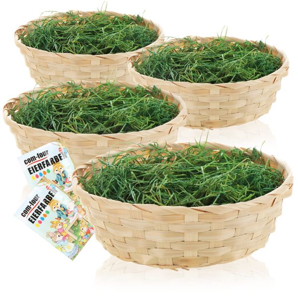 COM-FOUR® 4x Easter baskets with decorative grass and egg colors - Easter baskets with green grass - raffia basket with Easter grass (Set nature brown 2)