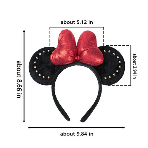 JIAHANG 3D Mouse Ear Headband with Red Bow, Velvet Hairband with Rivet, Party Decoration Costume Headwear Hair Accessories for Women Girls