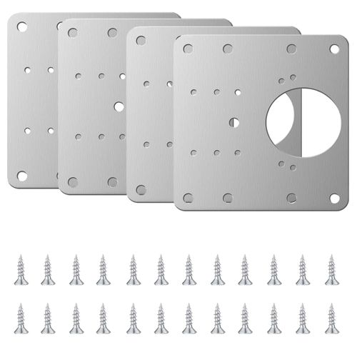 4 Pieces Cabinet Hinge Repair Plates, Hinge Repair Brackets with Holes 12 Pieces Screw Hinge Repair Plates for Wood Furniture (90 x 90mm)